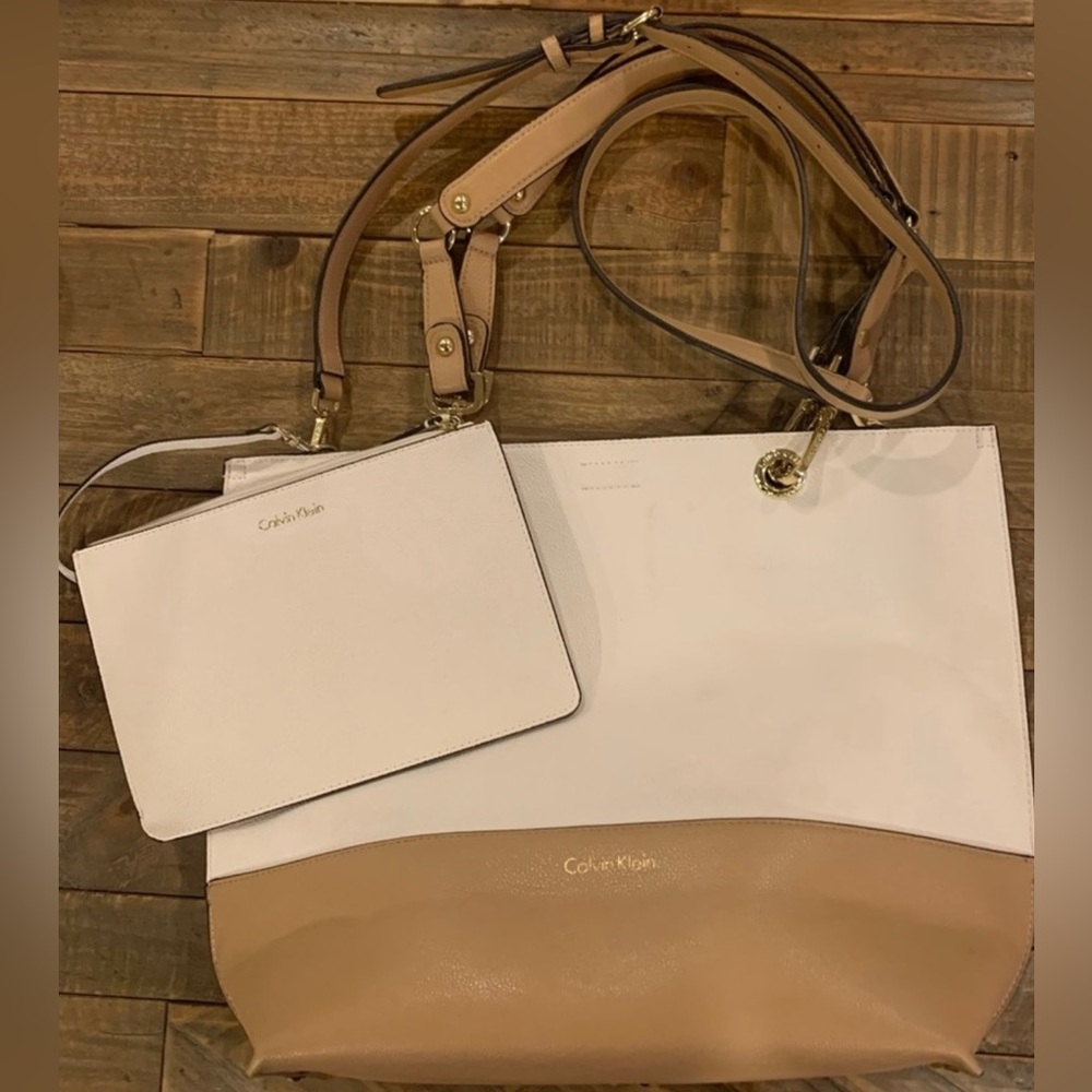 Calvin Klein Tan and Cream Large Tote NWOT